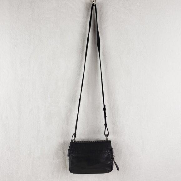 Levity Crossbody Handbag Black Leather and Silver Studded Fold Over Organizer - Picture 3 of 10